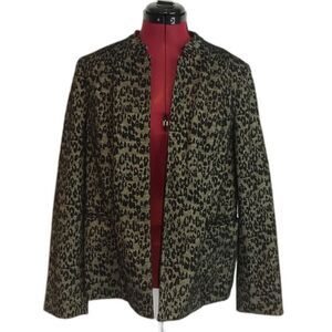 Kasper Metallic Leopard Print Blazer Women's Size 10 Open Front Long Sleeve